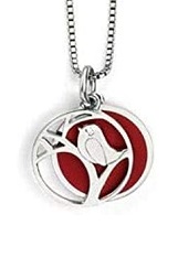 gorgeous little red and bird disc silver baby necklace